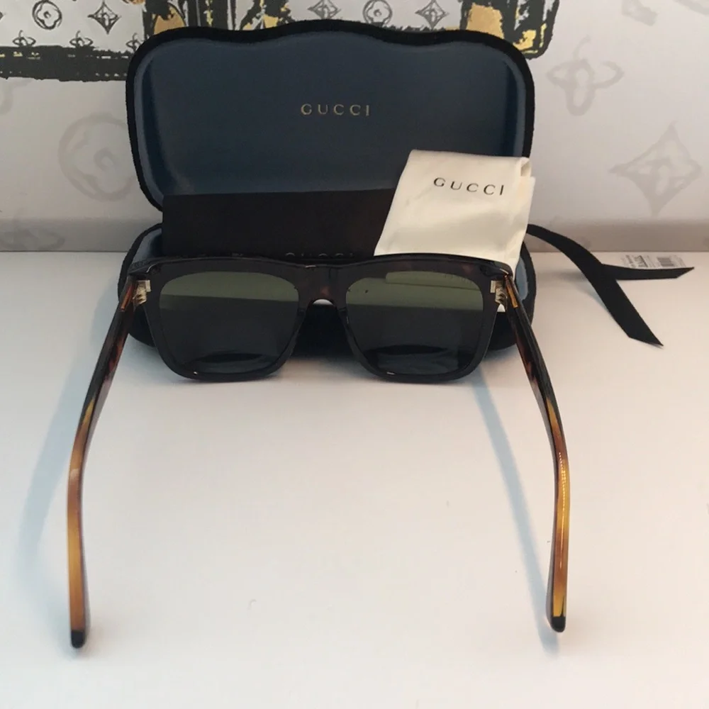 Authentic New Gucci GG0158S 002 Sunglasses – Tortoise & Green